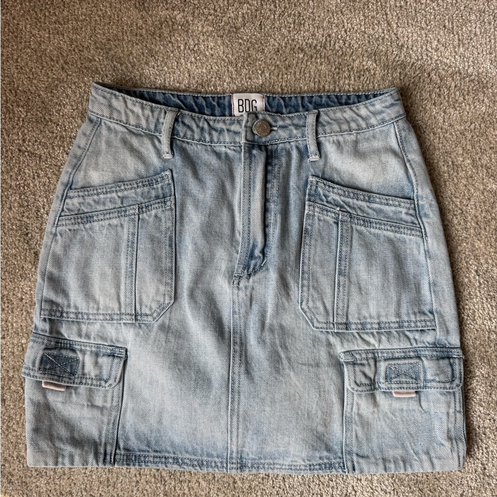 BDG Light Wash Denim Cargo Skirt